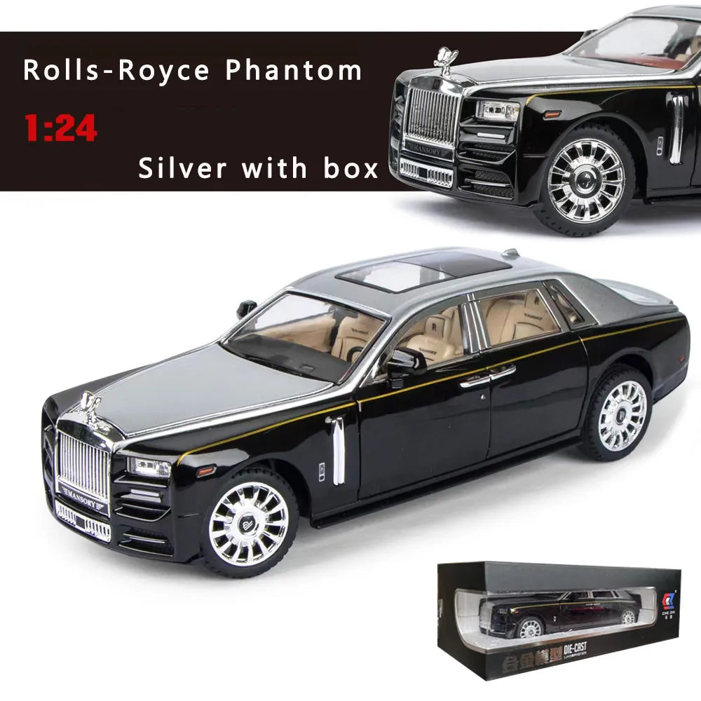 New 1:24 Rolls-Royce Phantom Starry Sky Top Car Simulation Sound And Light Pull Back Alloy Car Model Decoration Boy Toy Car Gift