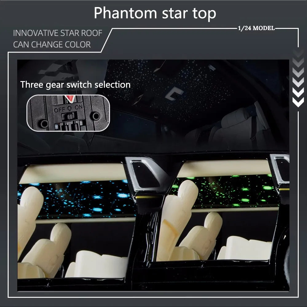 New 1:24 Rolls-Royce Phantom Starry Sky Top Car Simulation Sound And Light Pull Back Alloy Car Model Decoration Boy Toy Car Gift