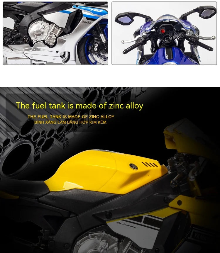 1:12 Scale Motorcycle Model Die Cast Metal with Plastic Parts Motorcycle 2020 YAMAHA YZF-R6