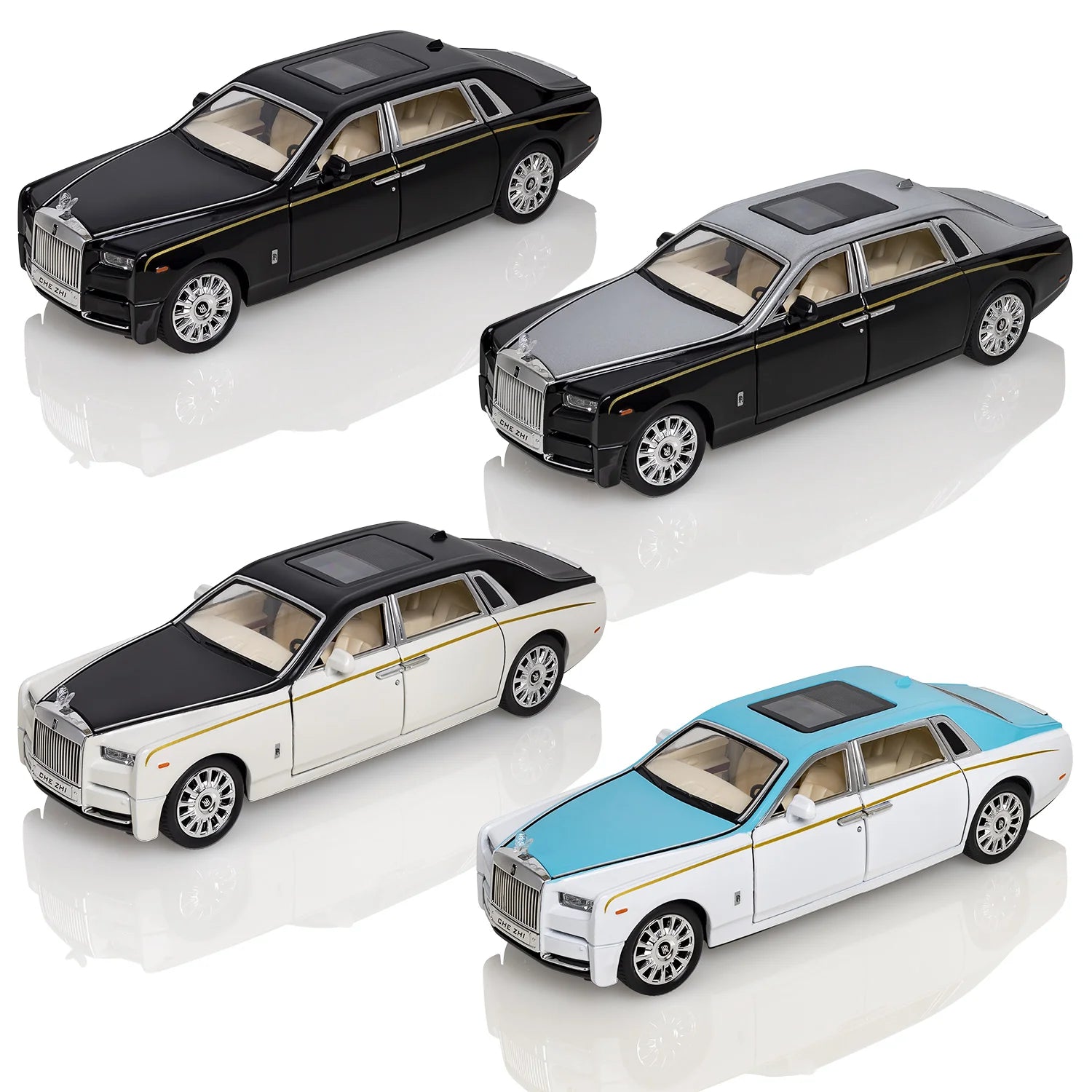 New 1:24 Rolls-Royce Phantom Starry Sky Top Car Simulation Sound And Light Pull Back Alloy Car Model Decoration Boy Toy Car Gift