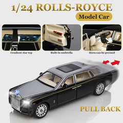 New 1:24 Rolls-Royce Phantom Starry Sky Top Car Simulation Sound And Light Pull Back Alloy Car Model Decoration Boy Toy Car Gift